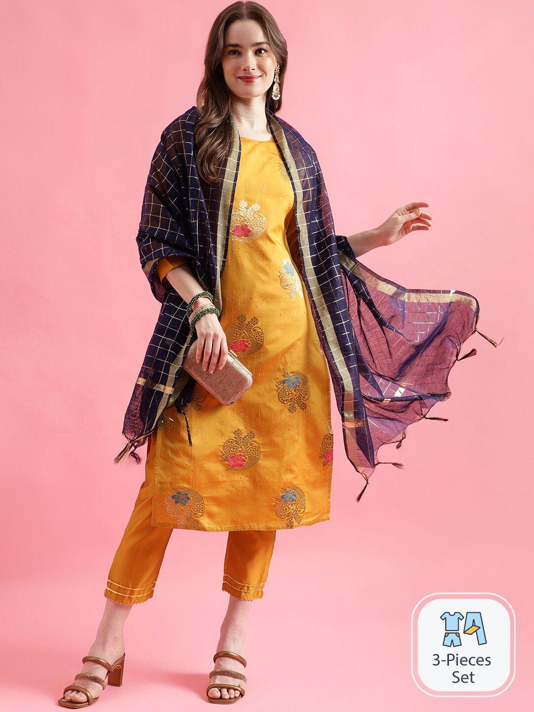 pptoss ethnic motifs regular kurta with trousers & with dupatta