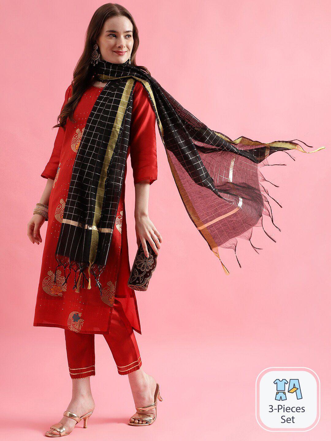 pptoss ethnic motifs regular kurta with trousers & with dupatta