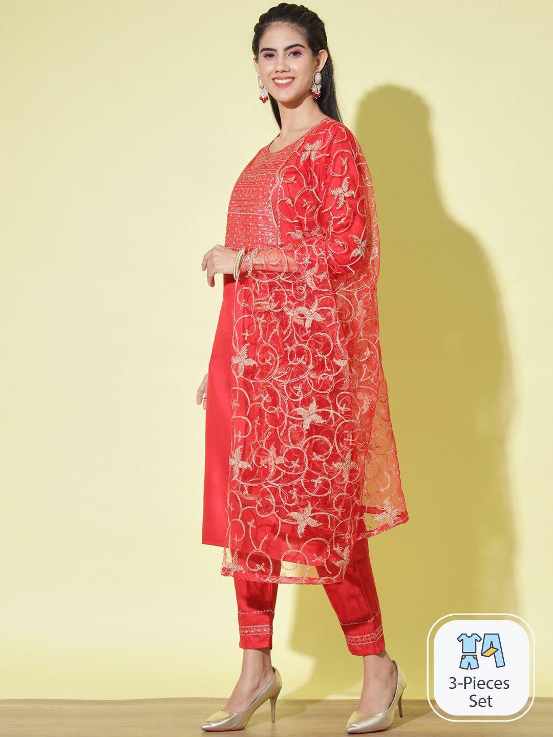 pptoss ethnic motifs sequinned embroidered regular kurta with trousers & dupatta