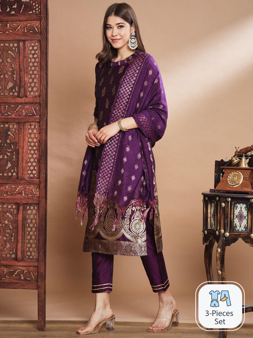 pptoss ethnic motifs woven design kurta with trousers & dupatta