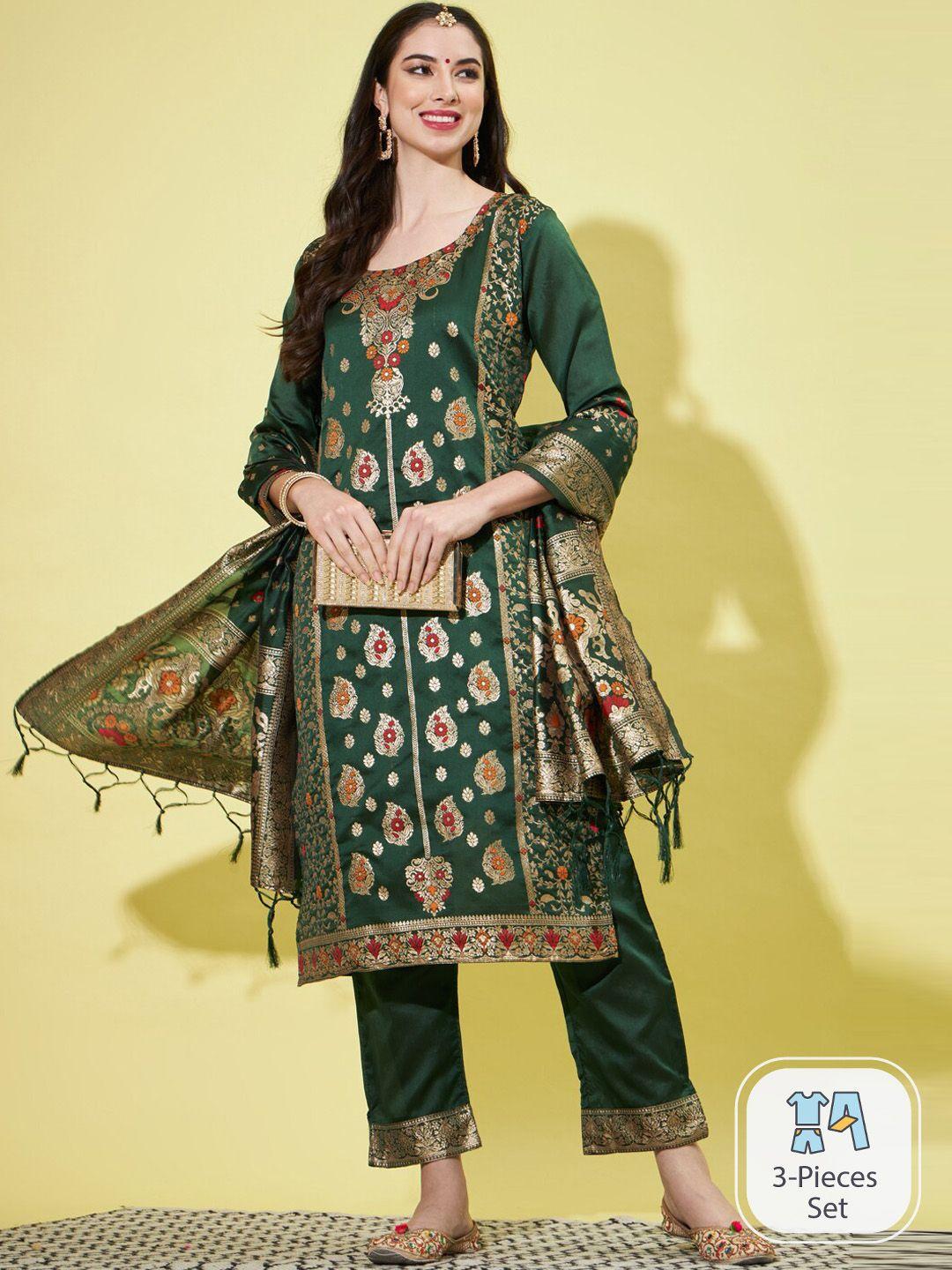 pptoss ethnic motifs woven design kurta with trousers & with dupatta