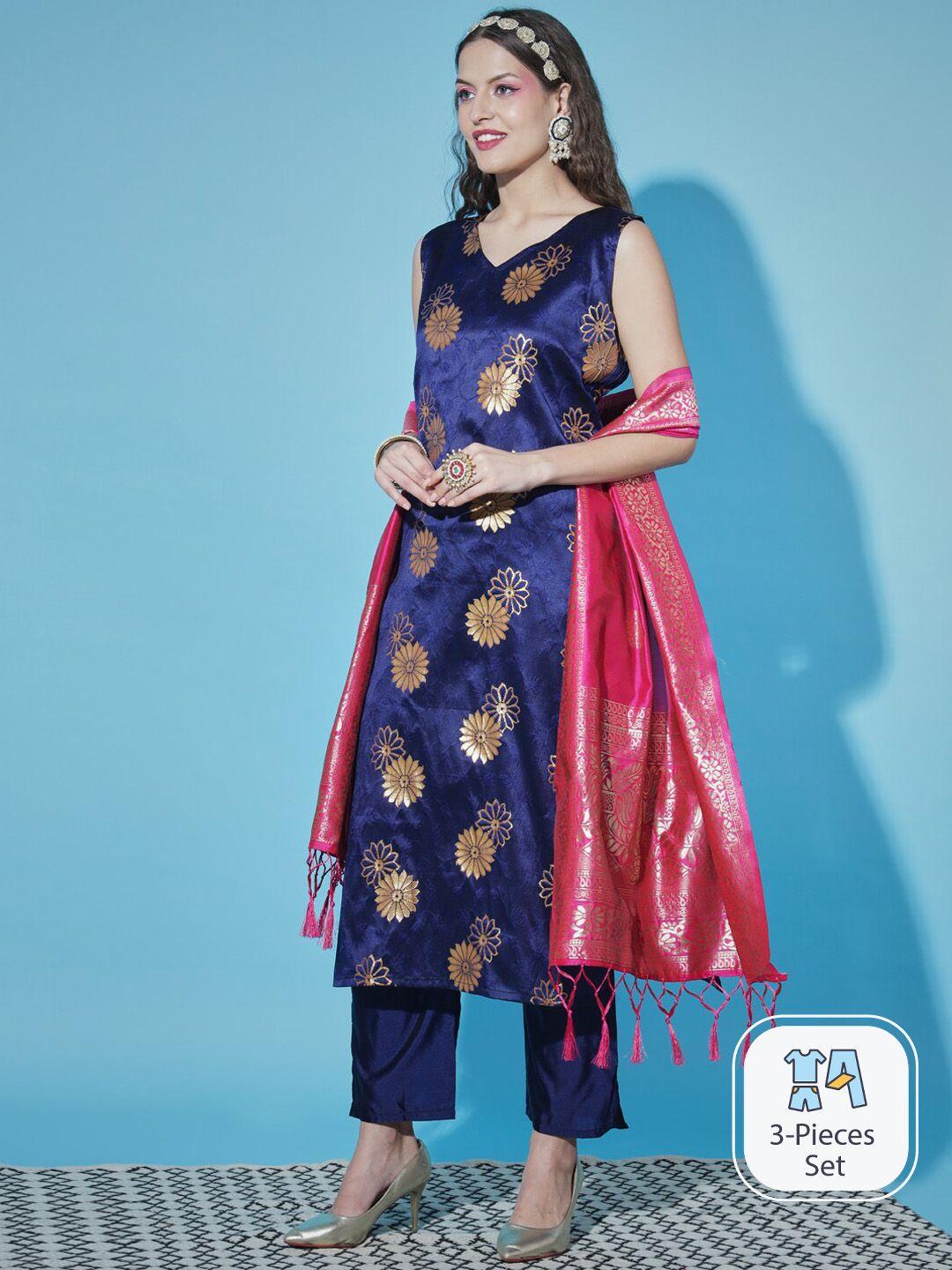 pptoss ethnic motifs woven design kurta with trousers & with dupatta