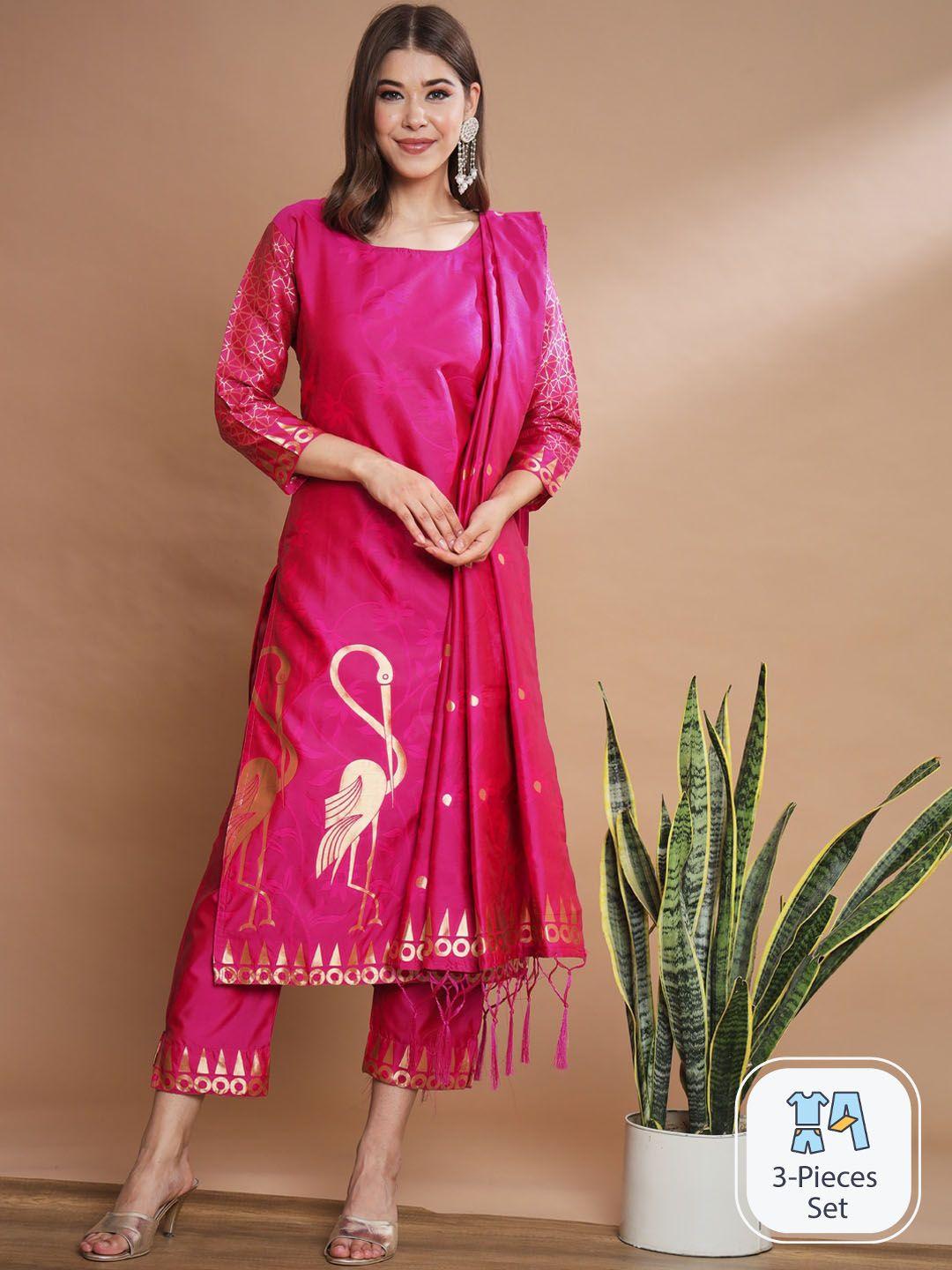 pptoss ethnic motifs woven design kurta with trousers & with dupatta