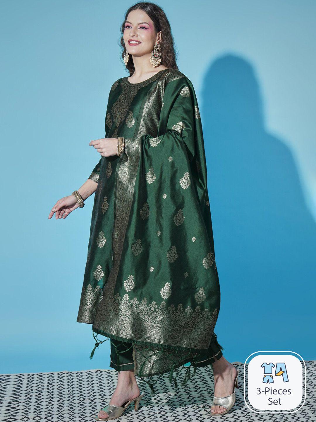 pptoss ethnic motifs woven design regular kurta with trousers & with dupatta