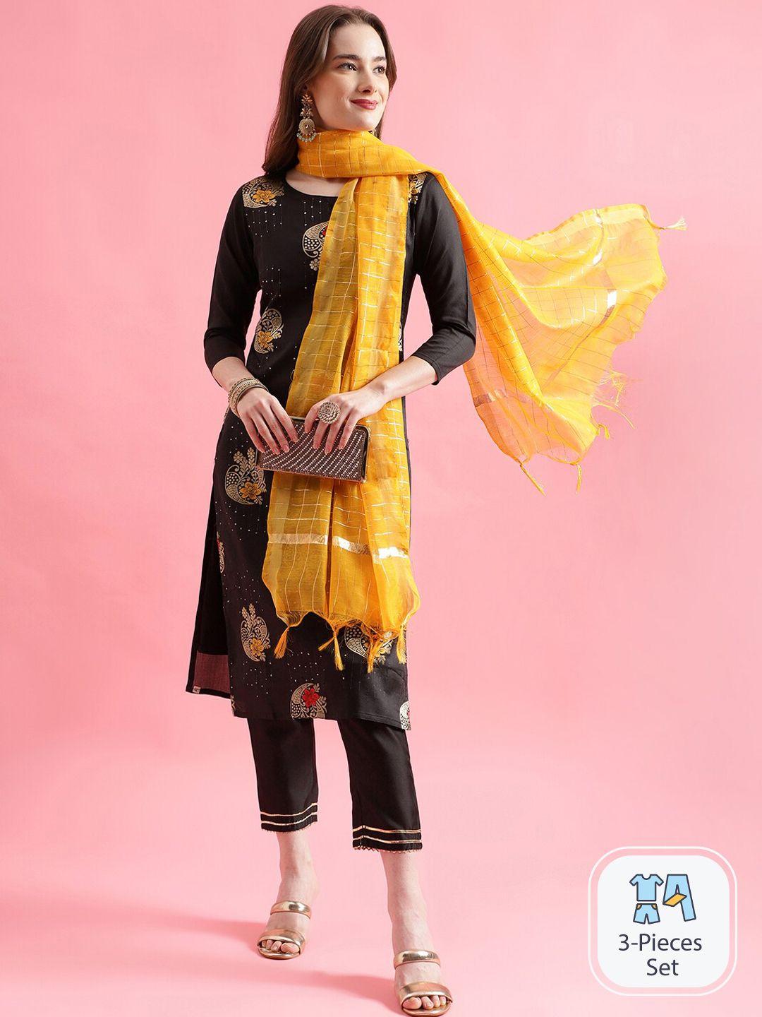 pptoss ethnic motifs woven design regular kurta with trousers & with dupatta