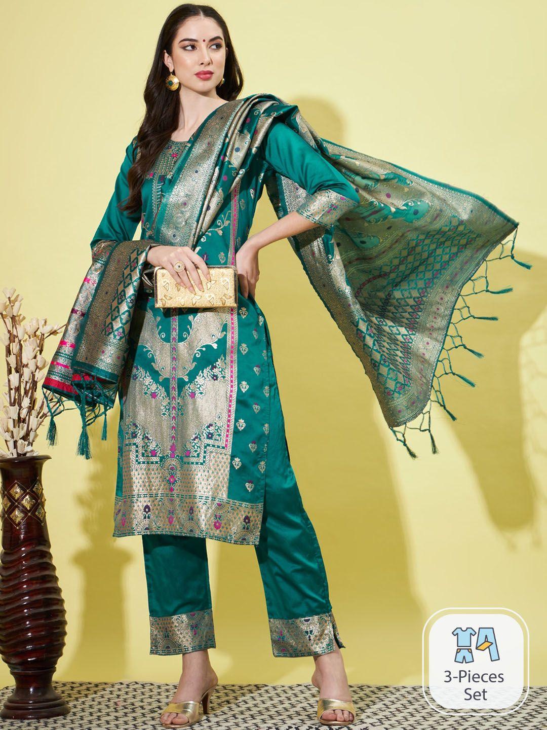 pptoss ethnic motifs woven design zari kurta with trousers & dupatta