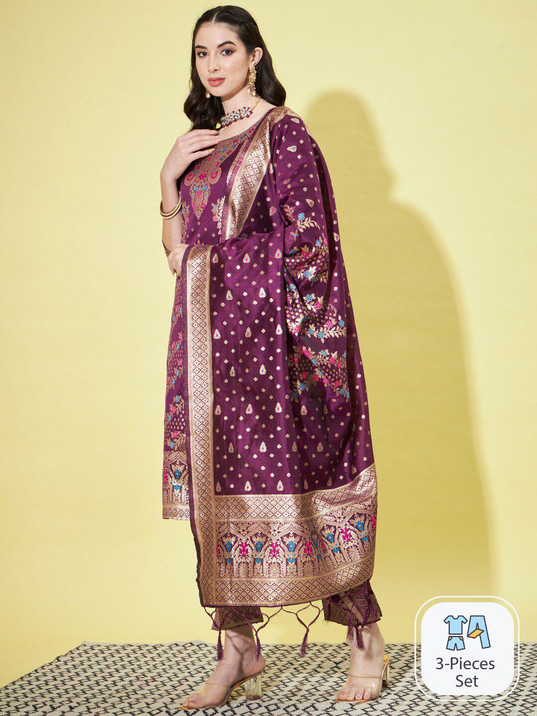 pptoss ethnic motifs woven design zari kurta with trousers & dupatta