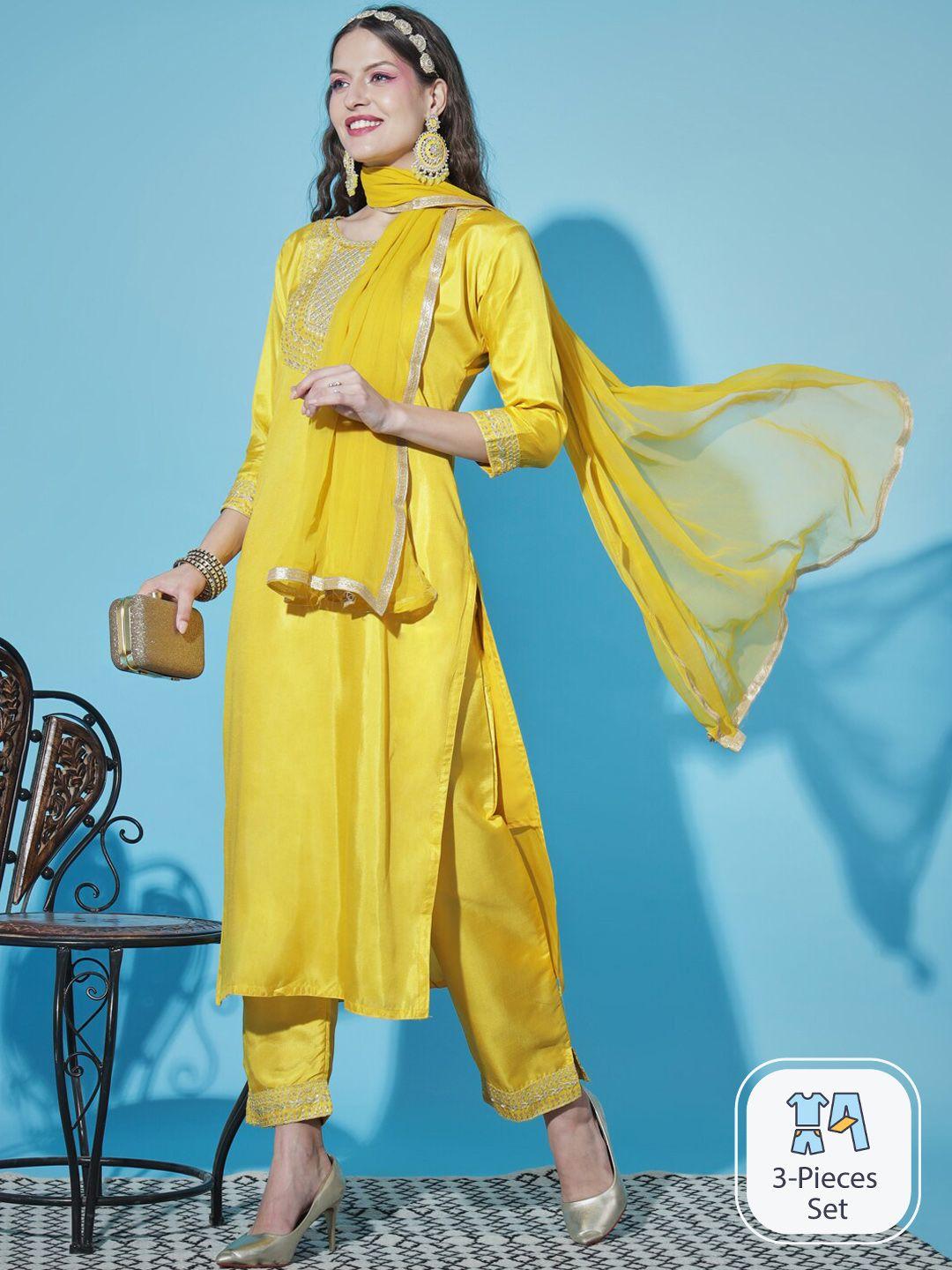 pptoss ethnic motifs yoke design regular kurta with trousers & with dupatta