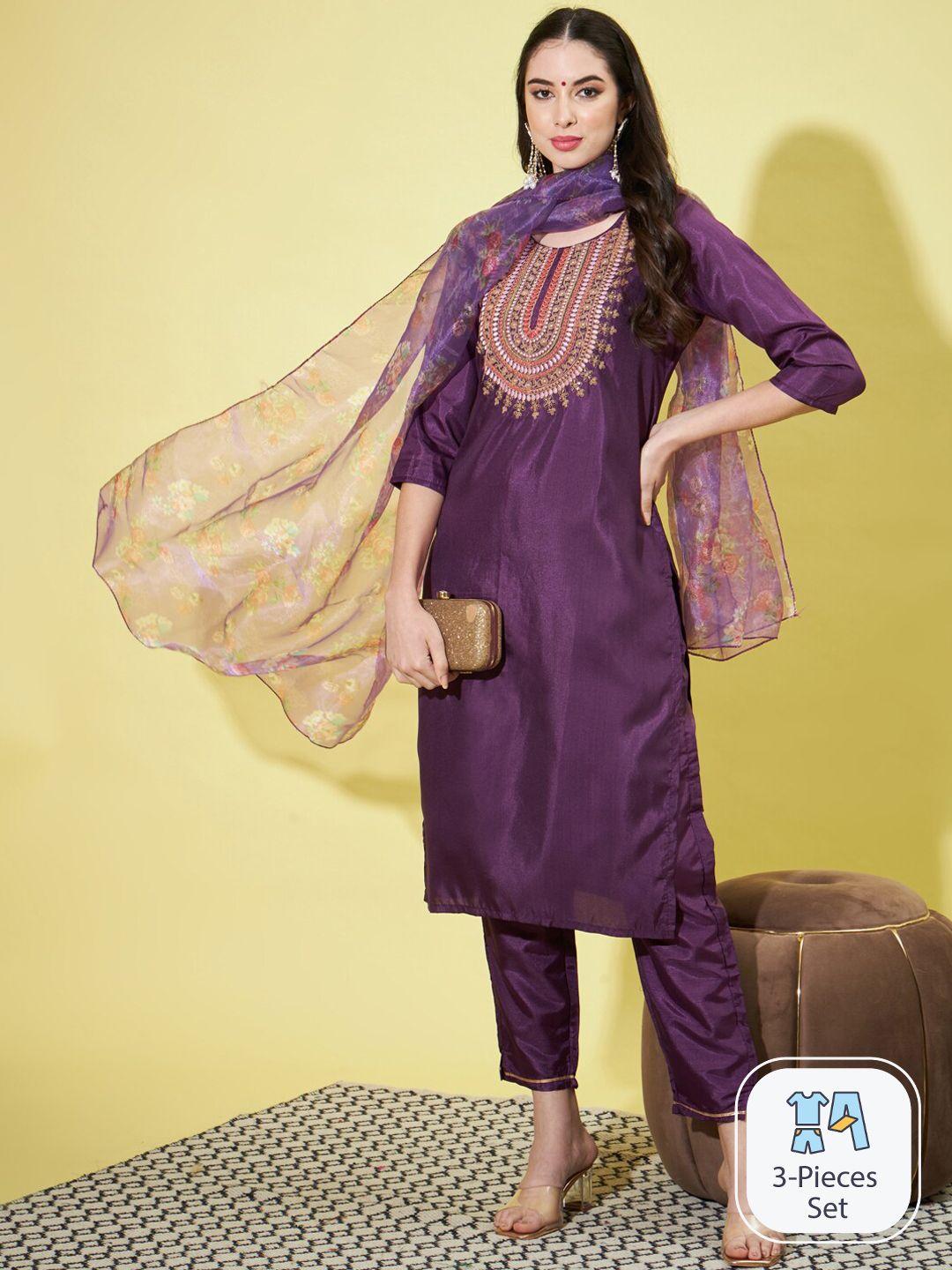 pptoss ethnic motifs yoke design straight kurta with trousers & dupatta