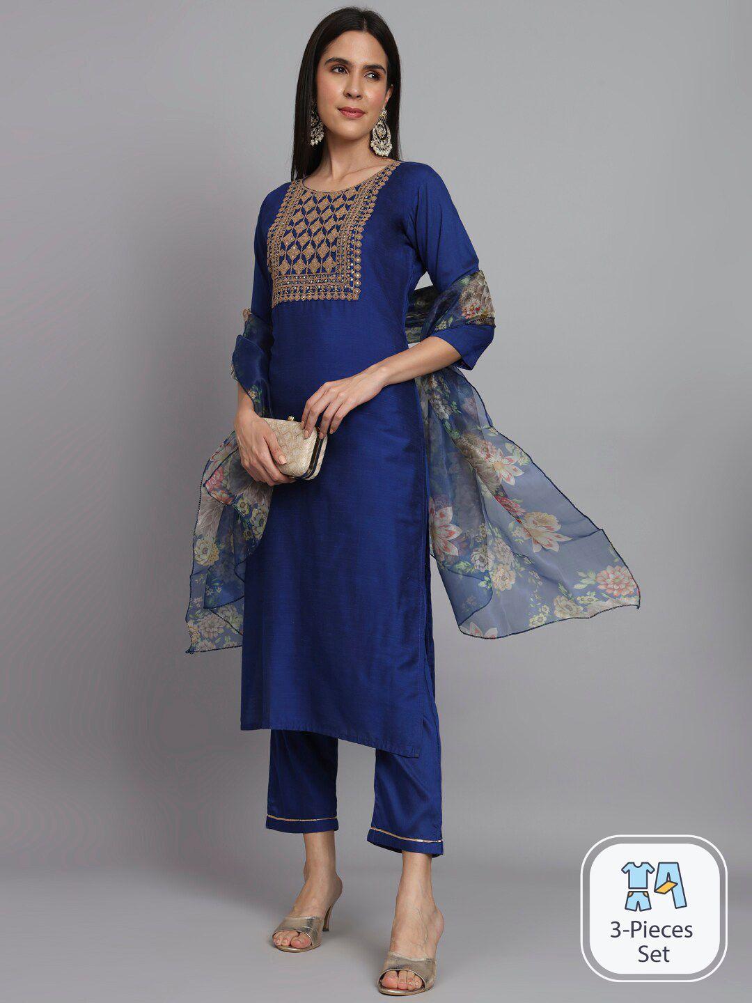 pptoss ethnic motifs yoke design thread work kurta with trousers & with dupatta