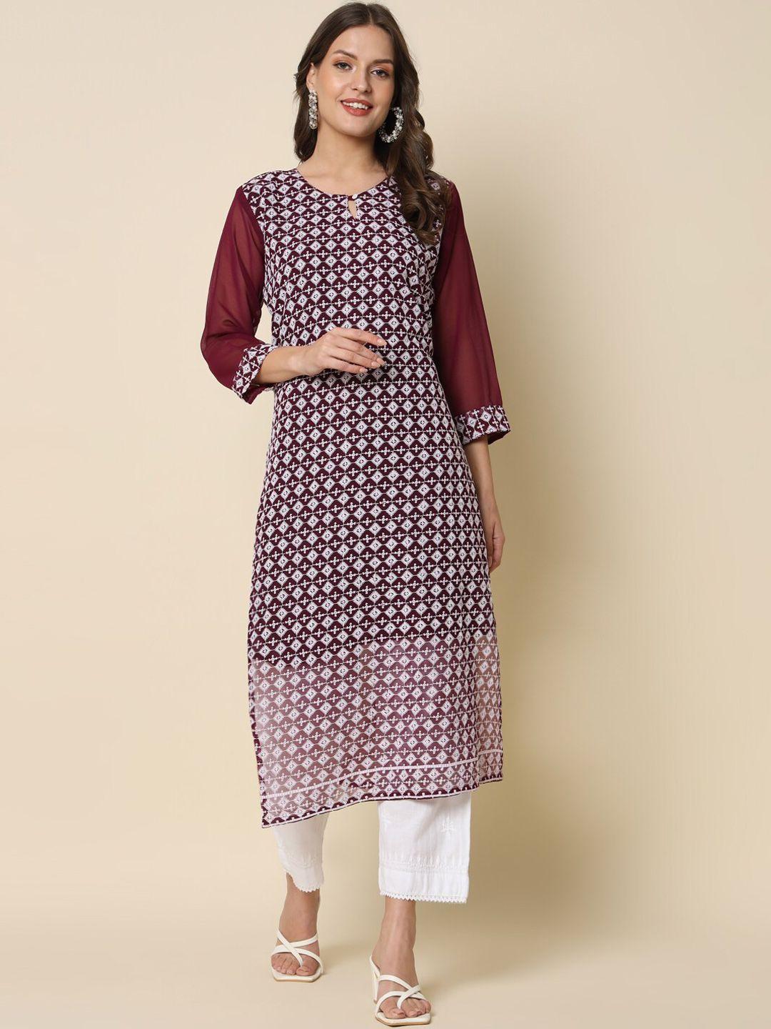 pptoss ethnic printed keyhole neck georgette casual kurta