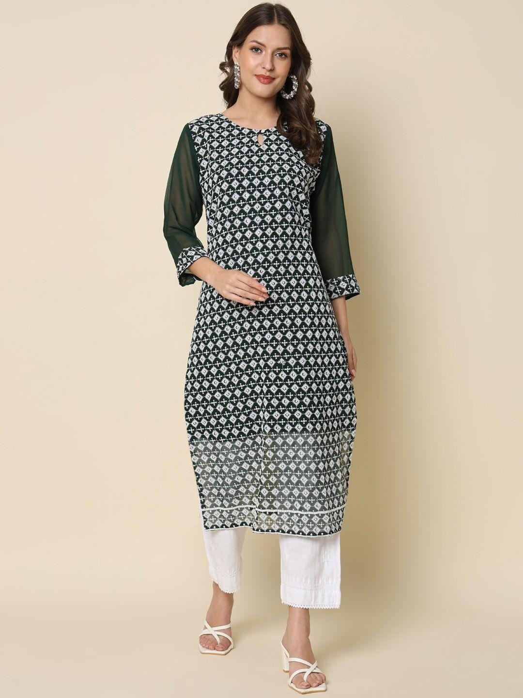 pptoss ethnic printed keyhole neck georgette casual kurta