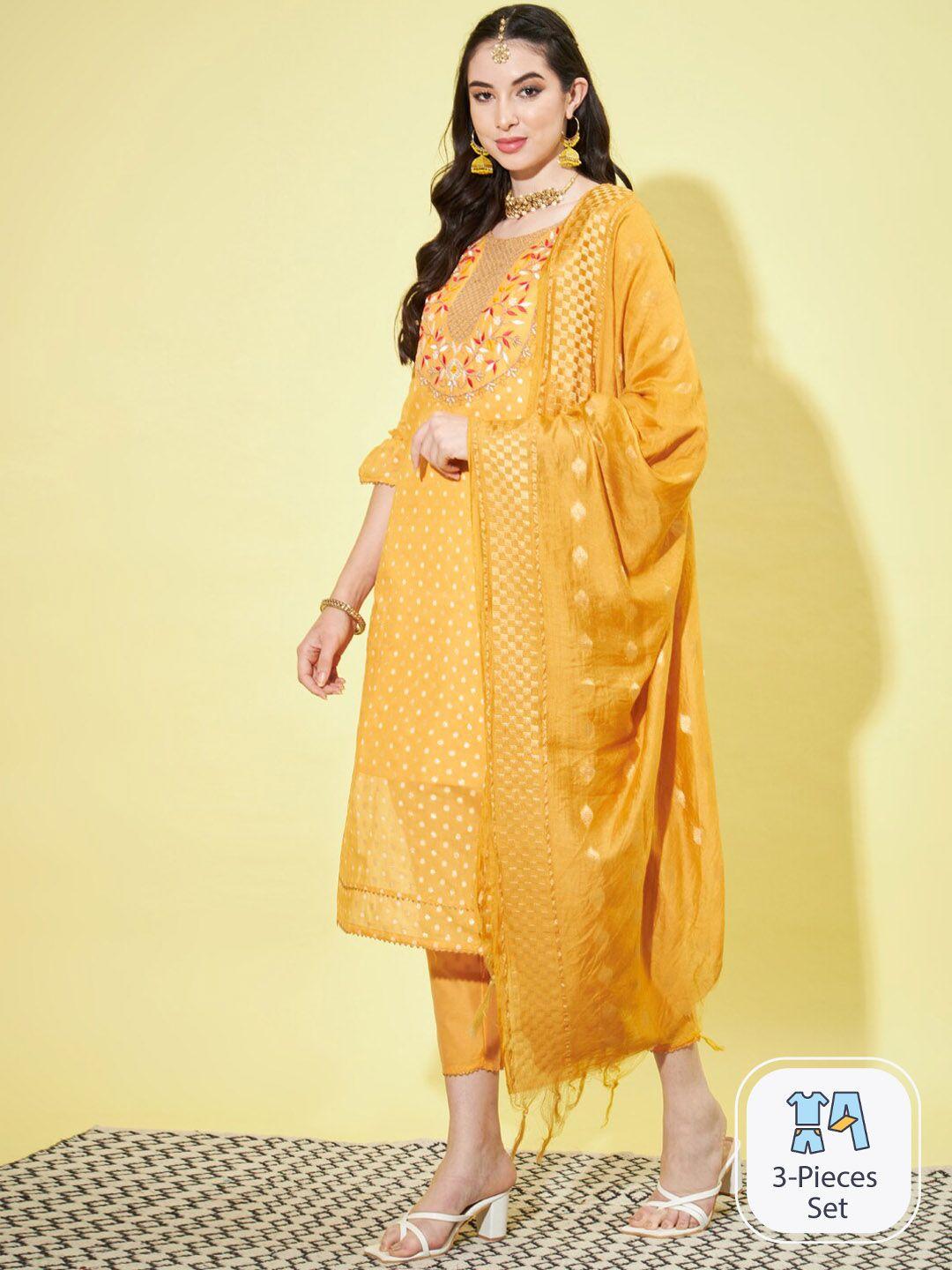 pptoss floral embroidered kurta with trousers & with dupatta