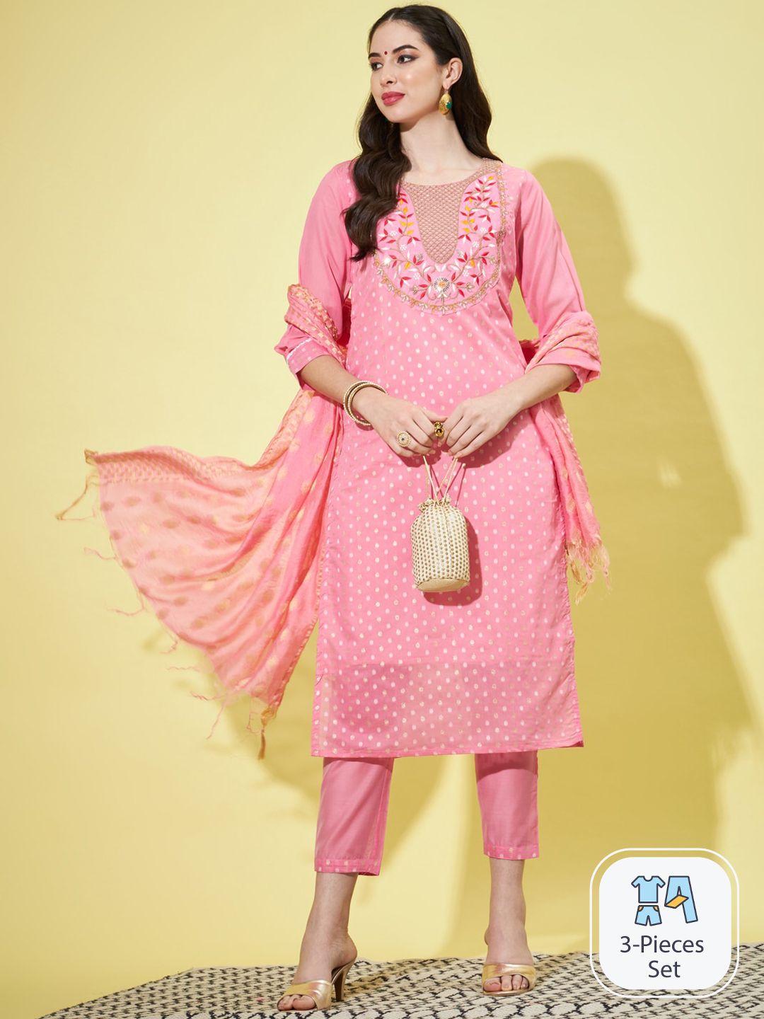 pptoss floral embroidered kurta with trousers & with dupatta