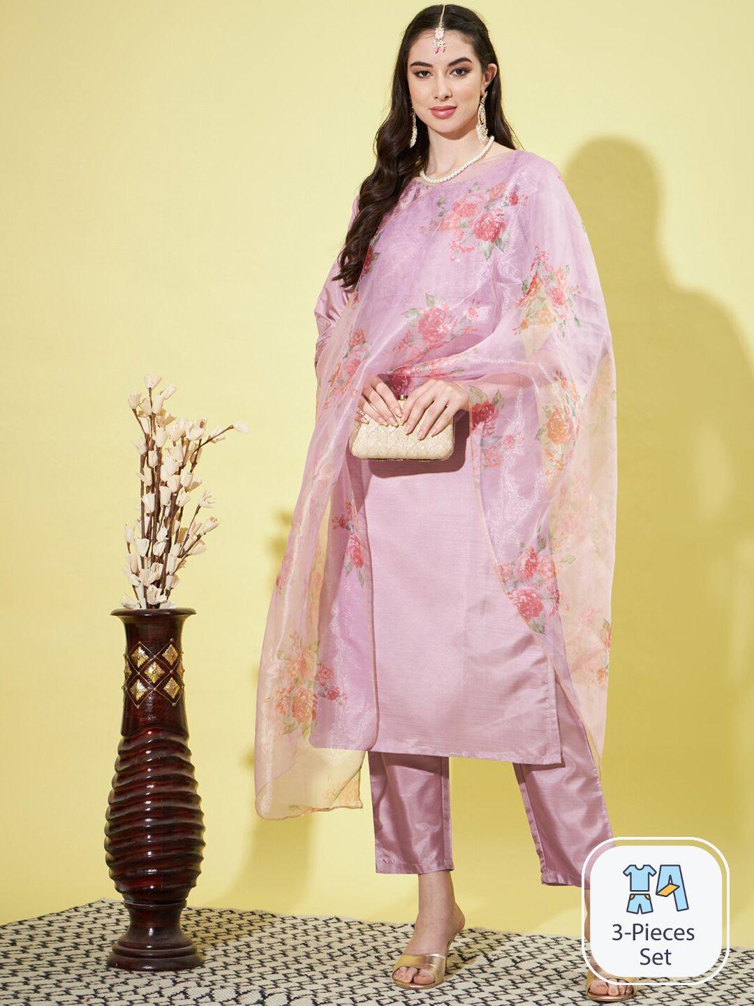 pptoss floral embroidered regular kurta with trousers & dupatta