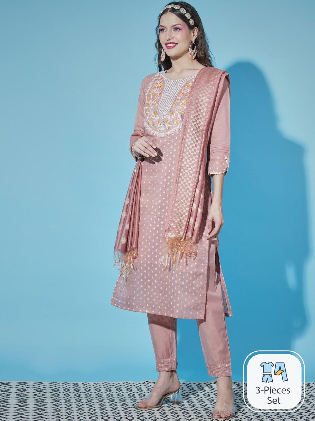 pptoss floral embroidered regular kurta with trousers & with dupatta