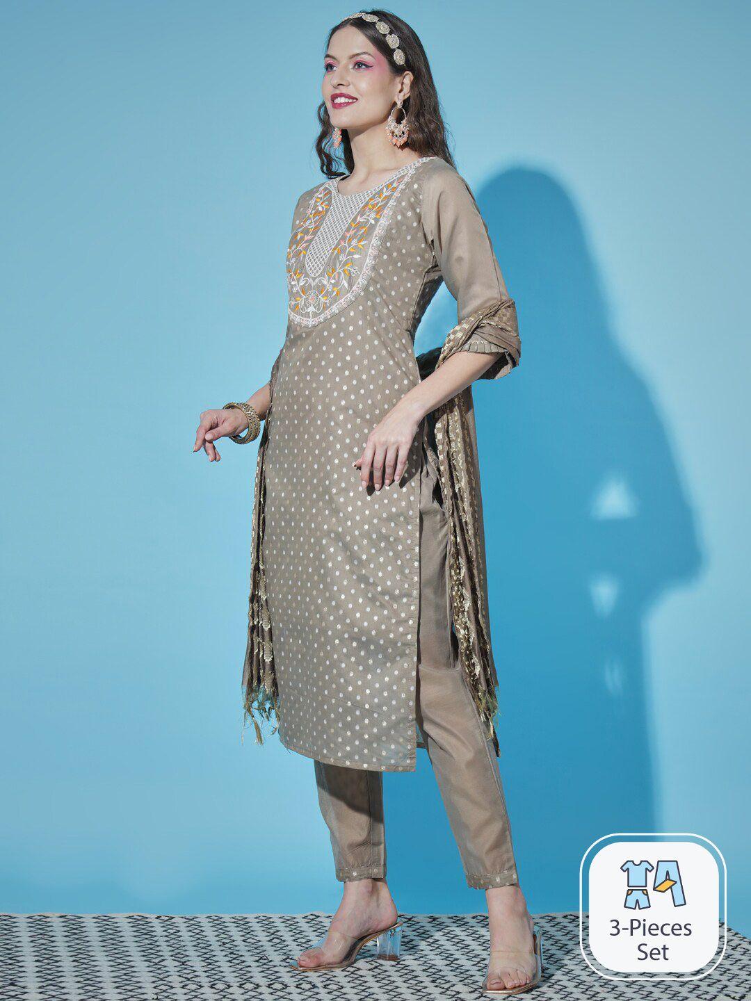 pptoss floral embroidered regular kurta with trousers & with dupatta