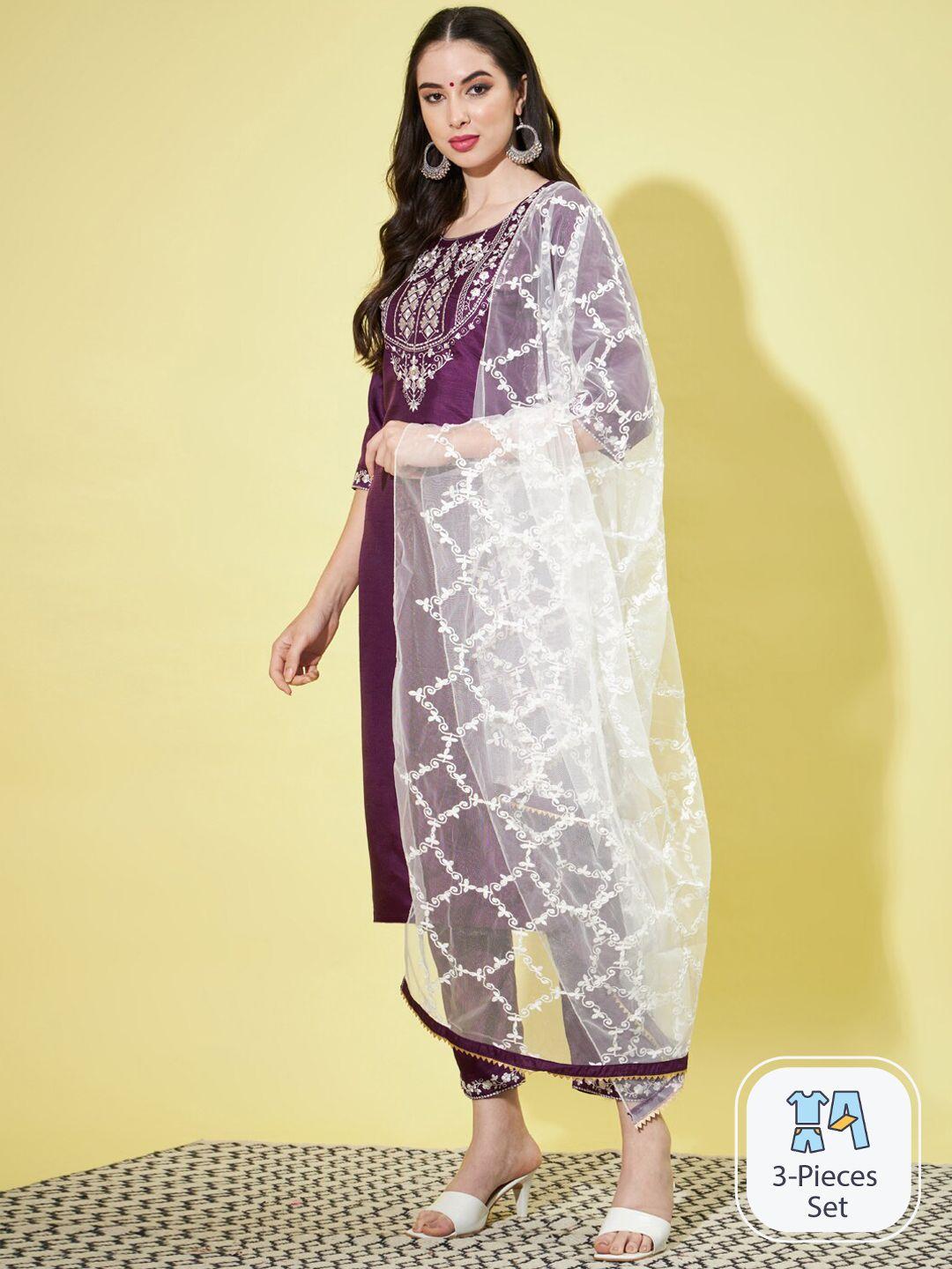 pptoss floral embroidered regular thread work kurta with trousers & with dupatta