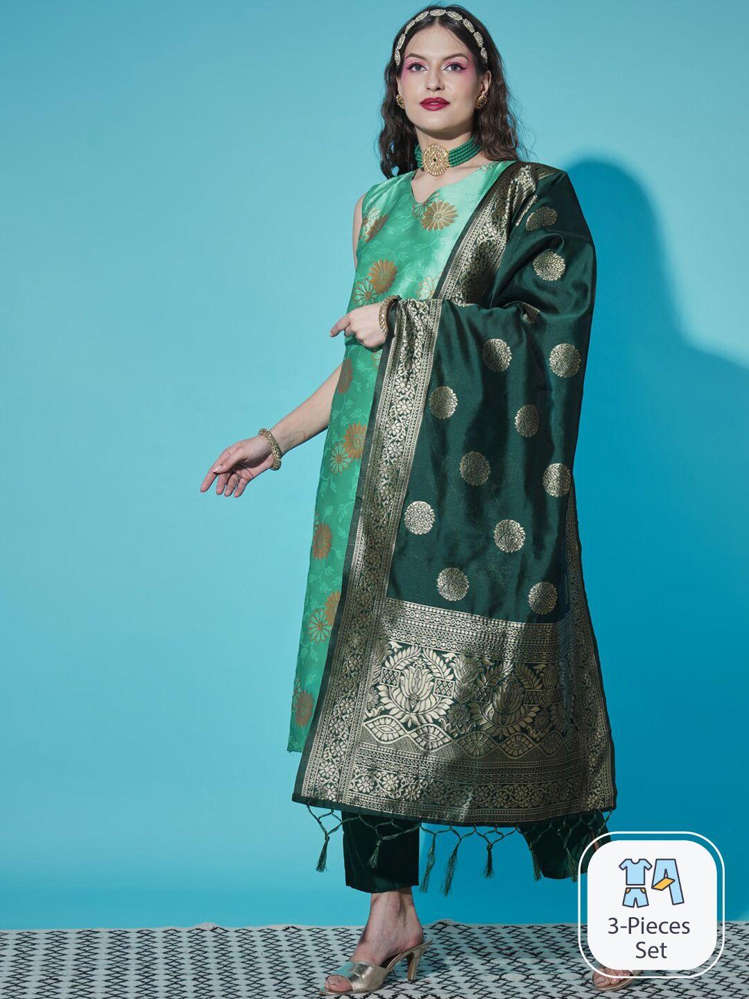 pptoss floral regular kurta with trousers & with dupatta