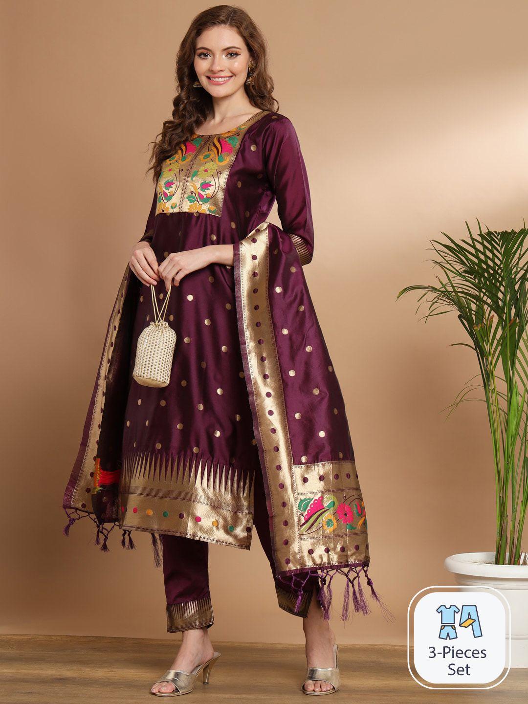 pptoss floral woven design kurta with trousers & dupatta