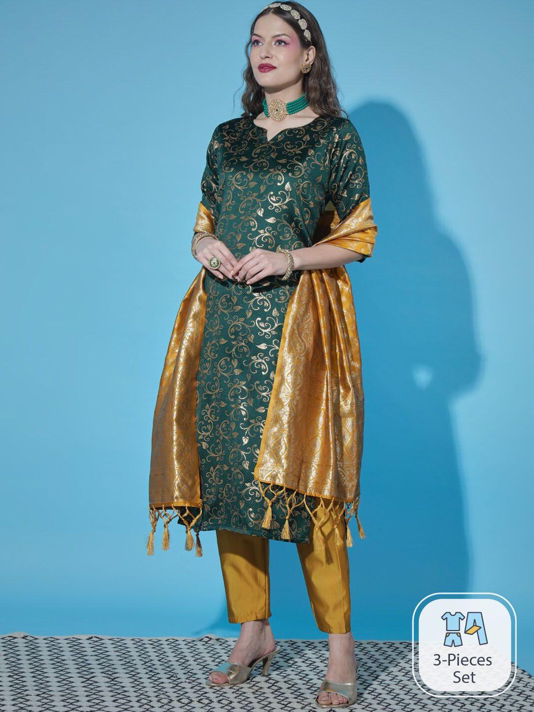 pptoss floral woven design kurta with trousers & with dupatta