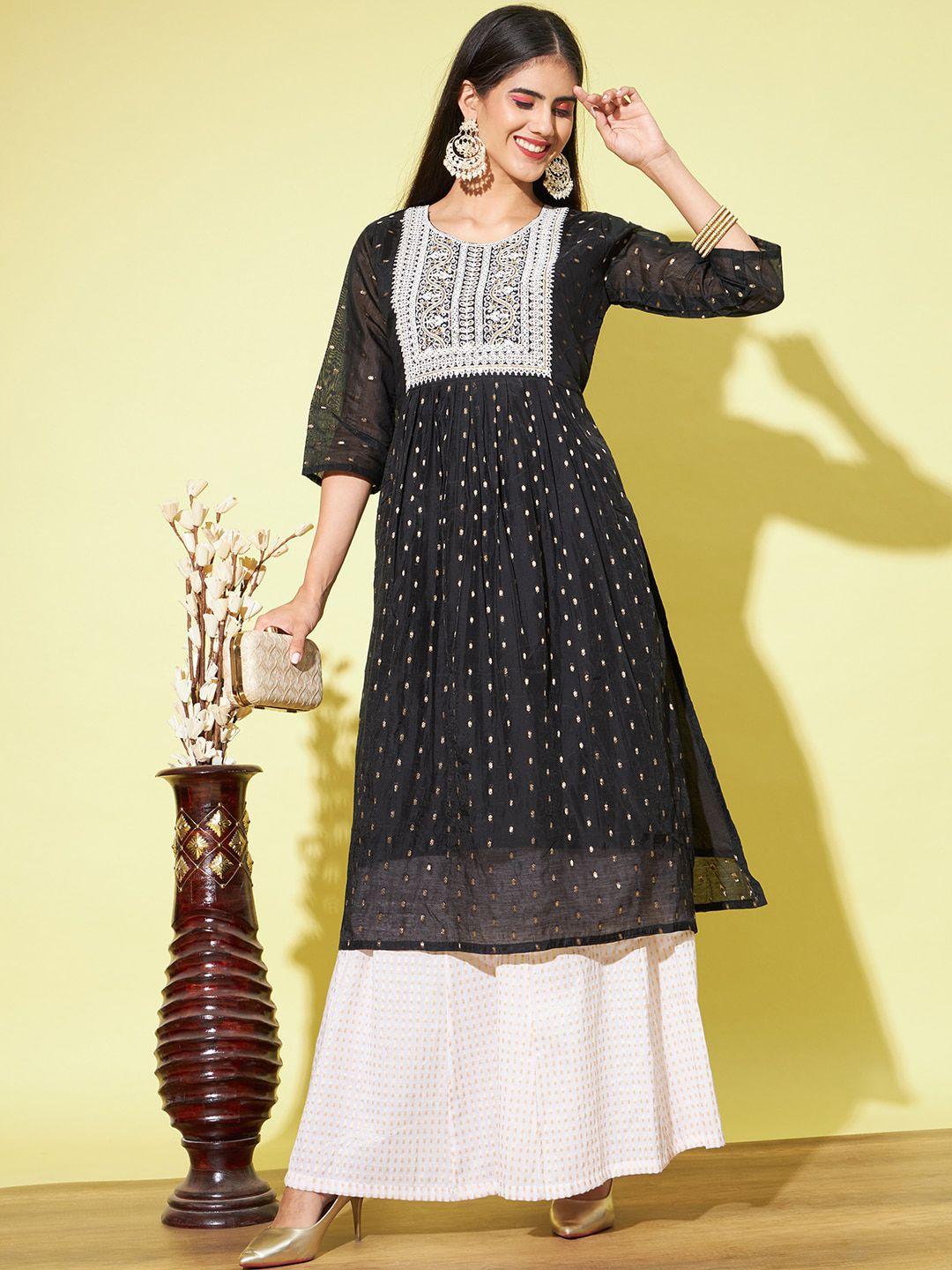 pptoss geometric printed flared sleeves modal anarkali kurta