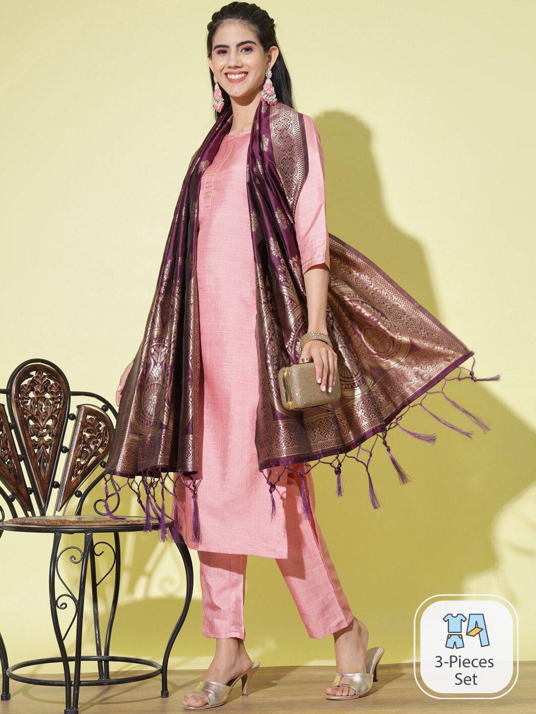 pptoss regular cotton silk kurta with trousers & dupatta