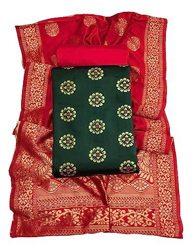 pptoss women's cotton silk blend unstitched salwar suit dress material with dupatta - green