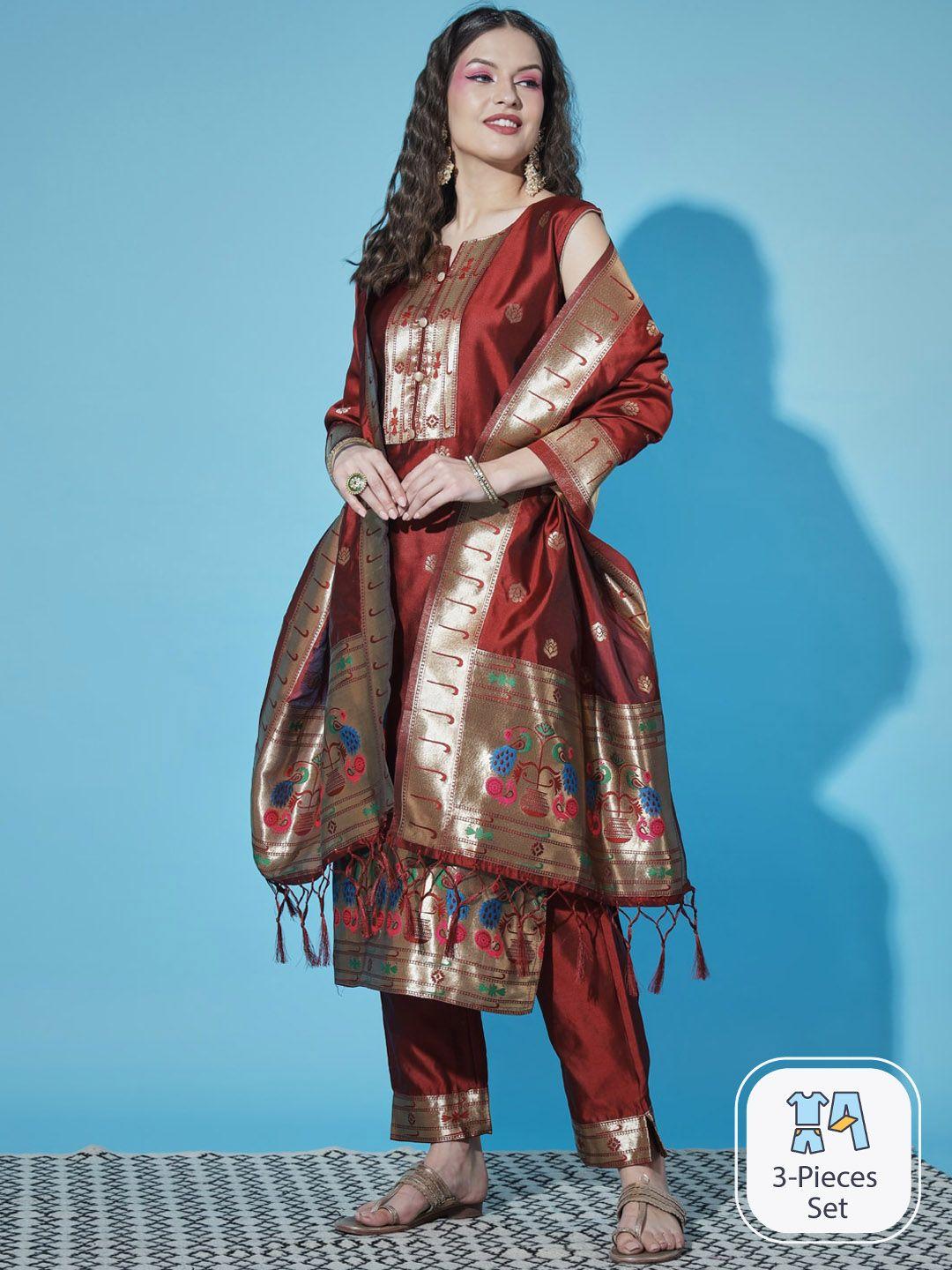 pptoss woven design kurta with trousers & dupatta