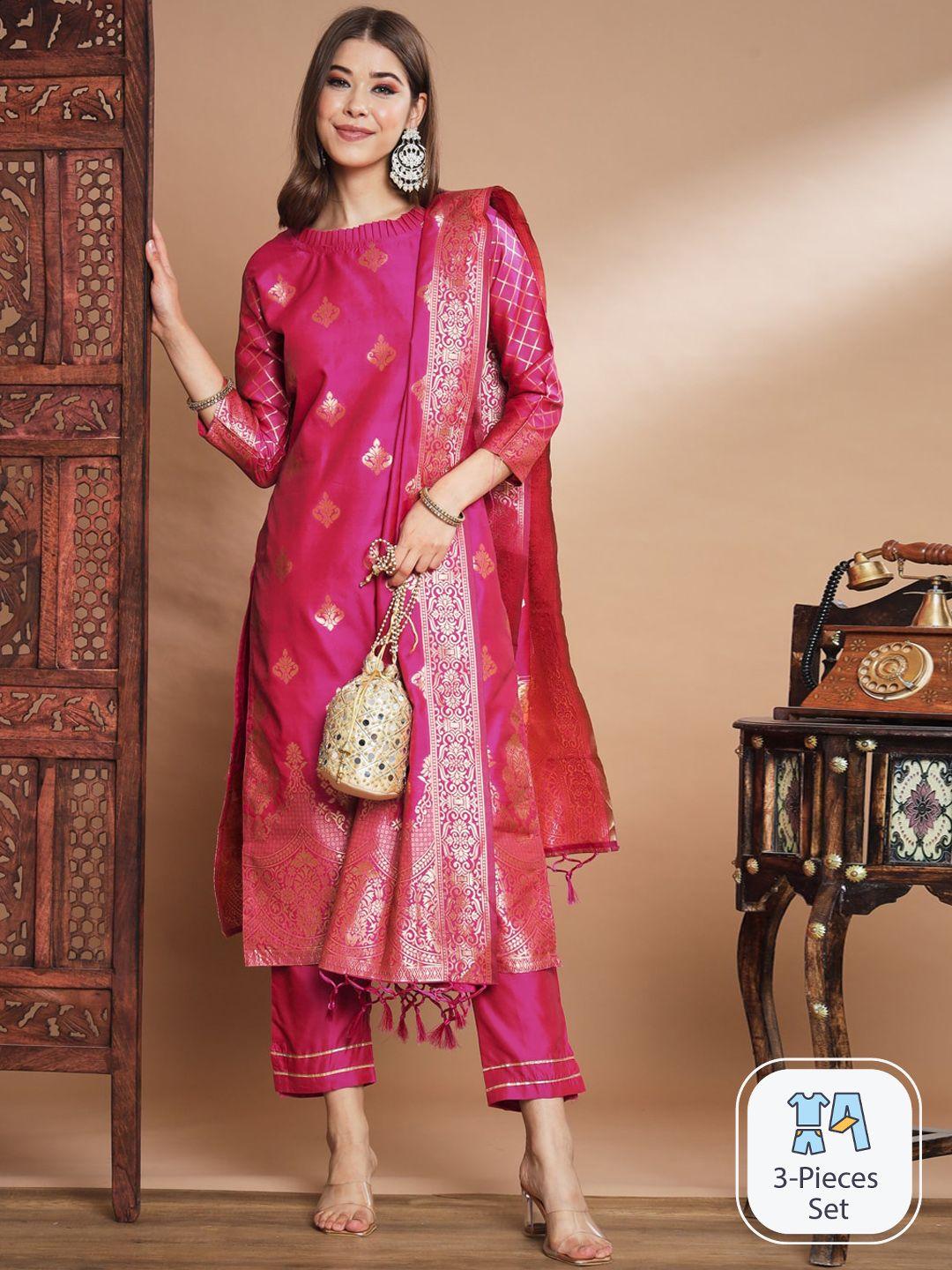 pptoss woven design kurta with trousers & dupatta