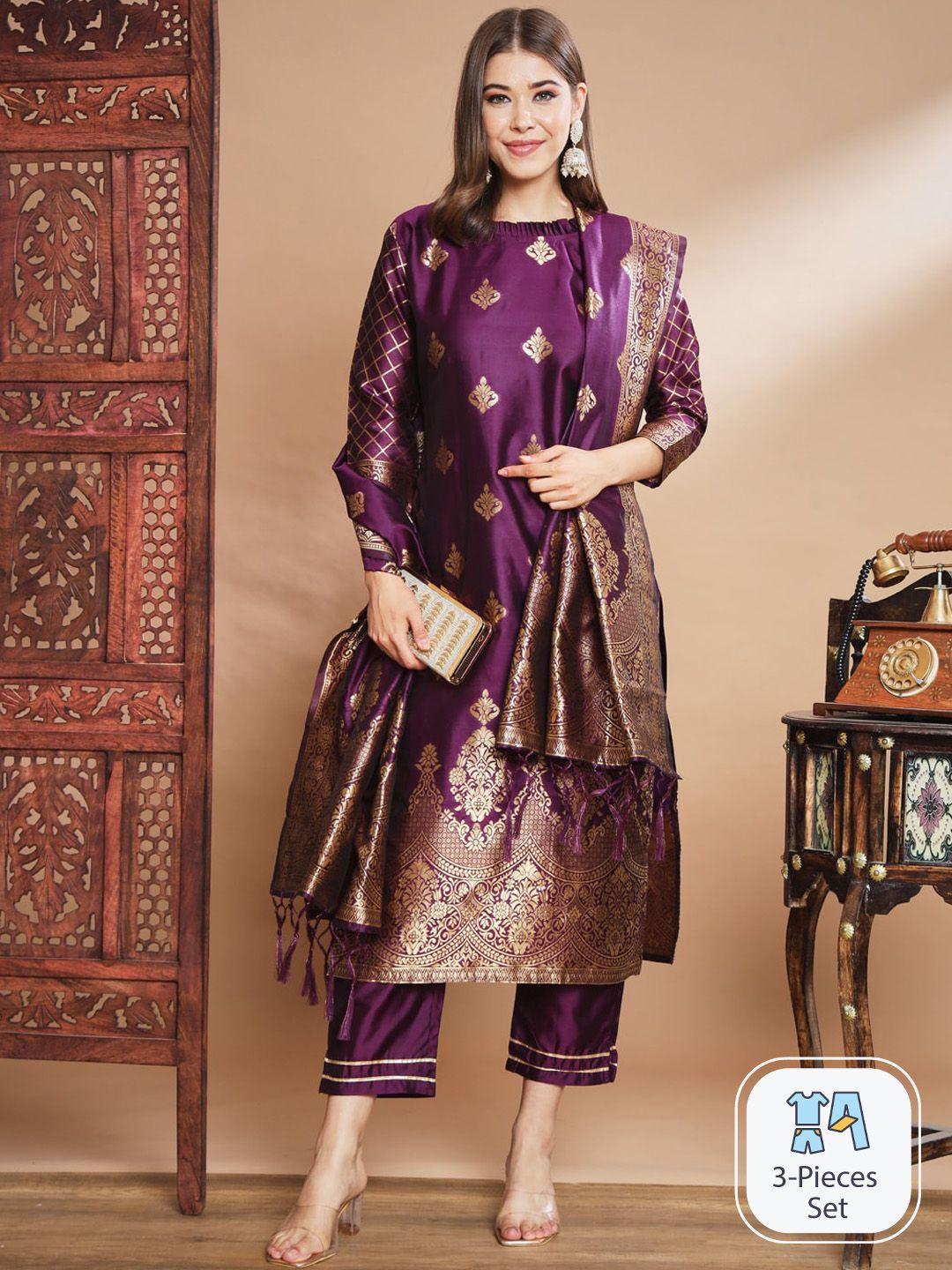 pptoss woven design kurta with trousers & with dupatta