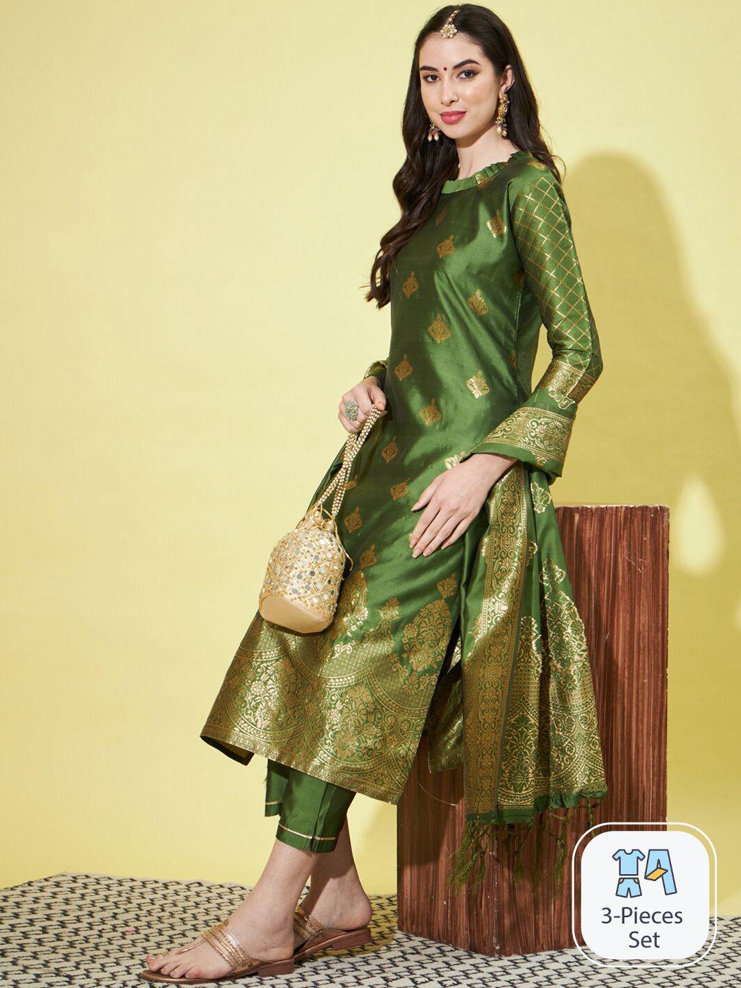 pptoss woven design kurta with trousers & with dupatta