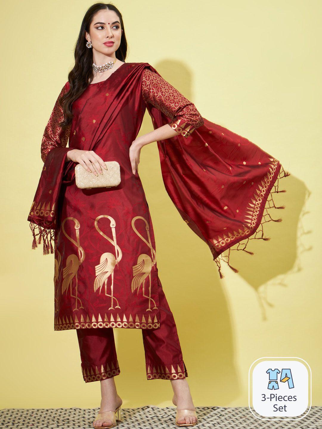 pptoss woven design regular kurta with trousers & dupatta