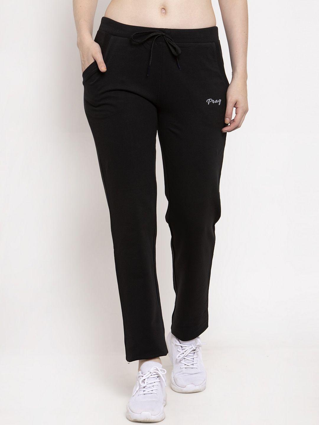 prag & co women black solid slim-fit track pants
