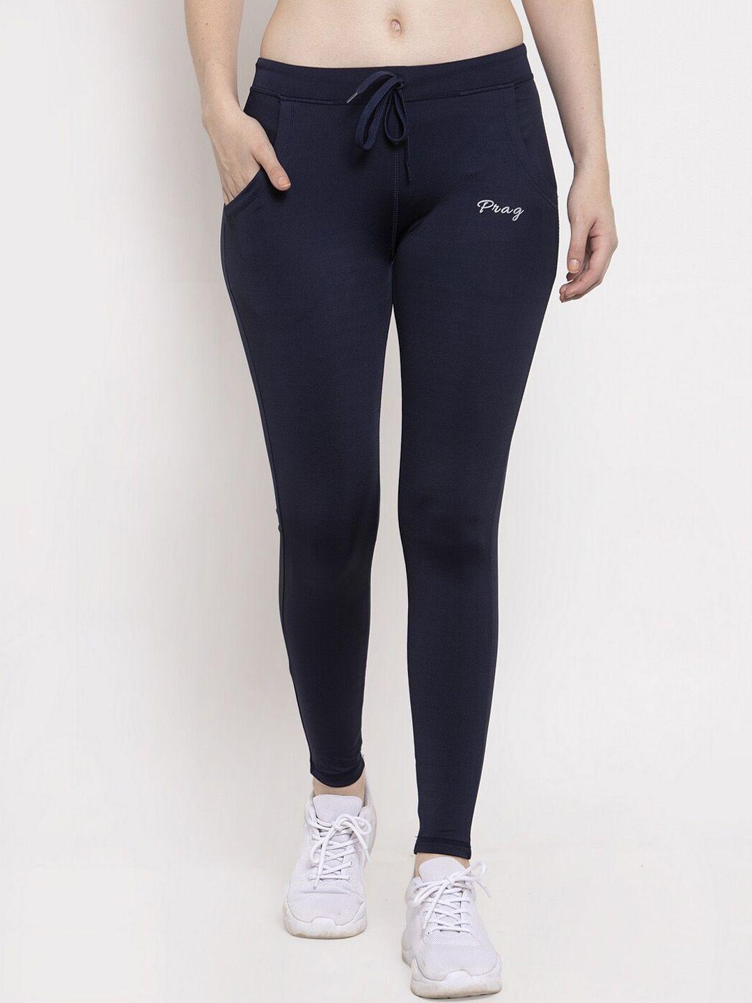 prag & co women navy blue solid organic cotton track pants