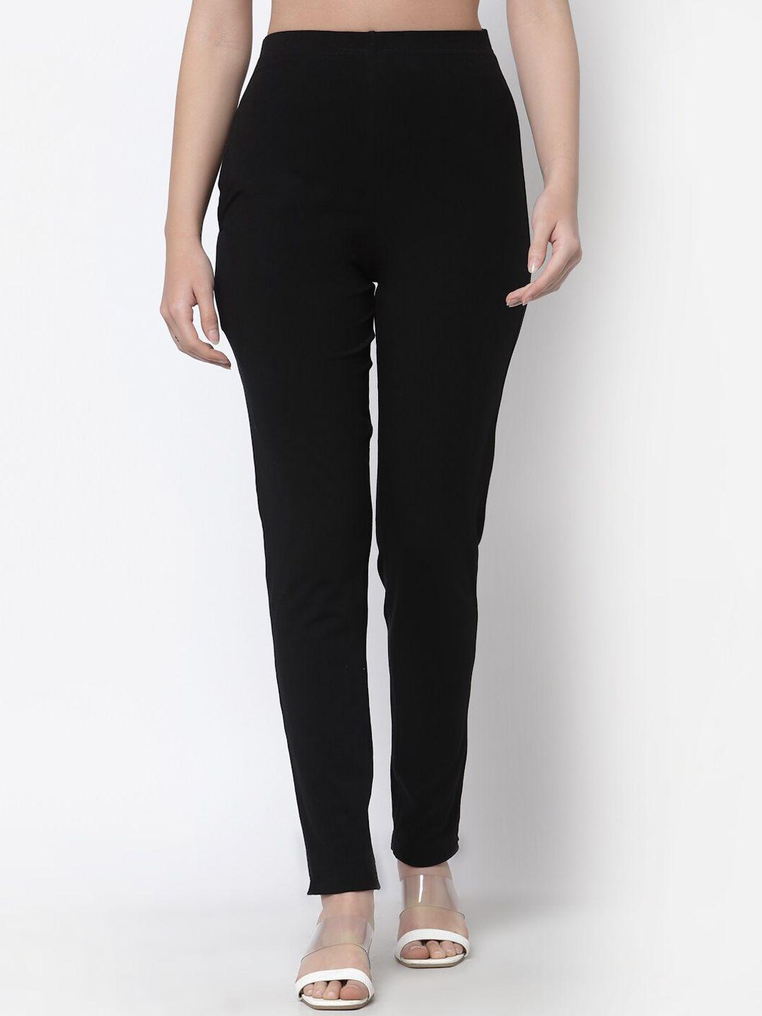 prag & co women black solid regular fit cotton track pants