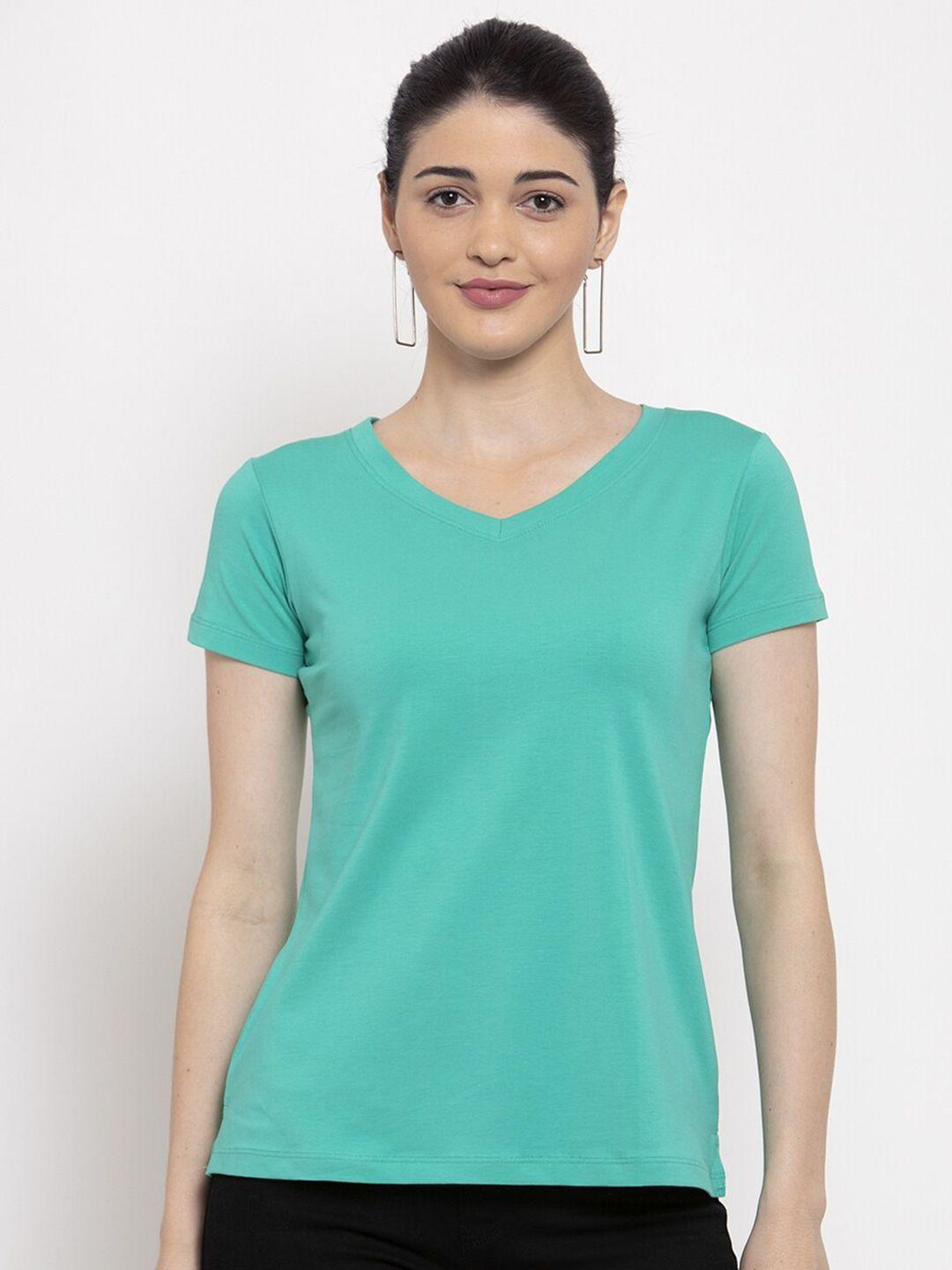 prag & co women green v-neck t-shirt