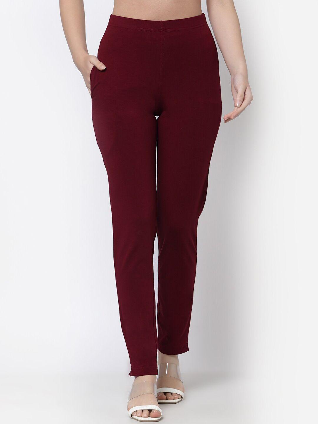 prag & co women maroon solid track pants