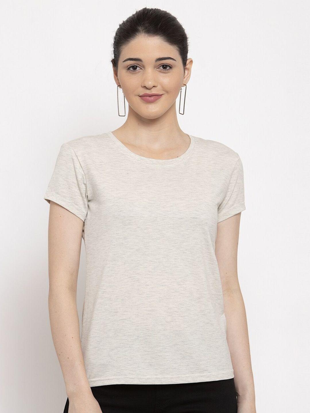 prag & co women off white solid t-shirt