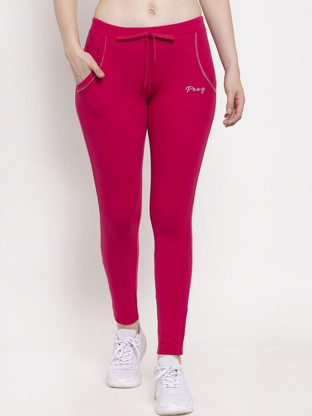 prag & co women pink solid cotton track pants