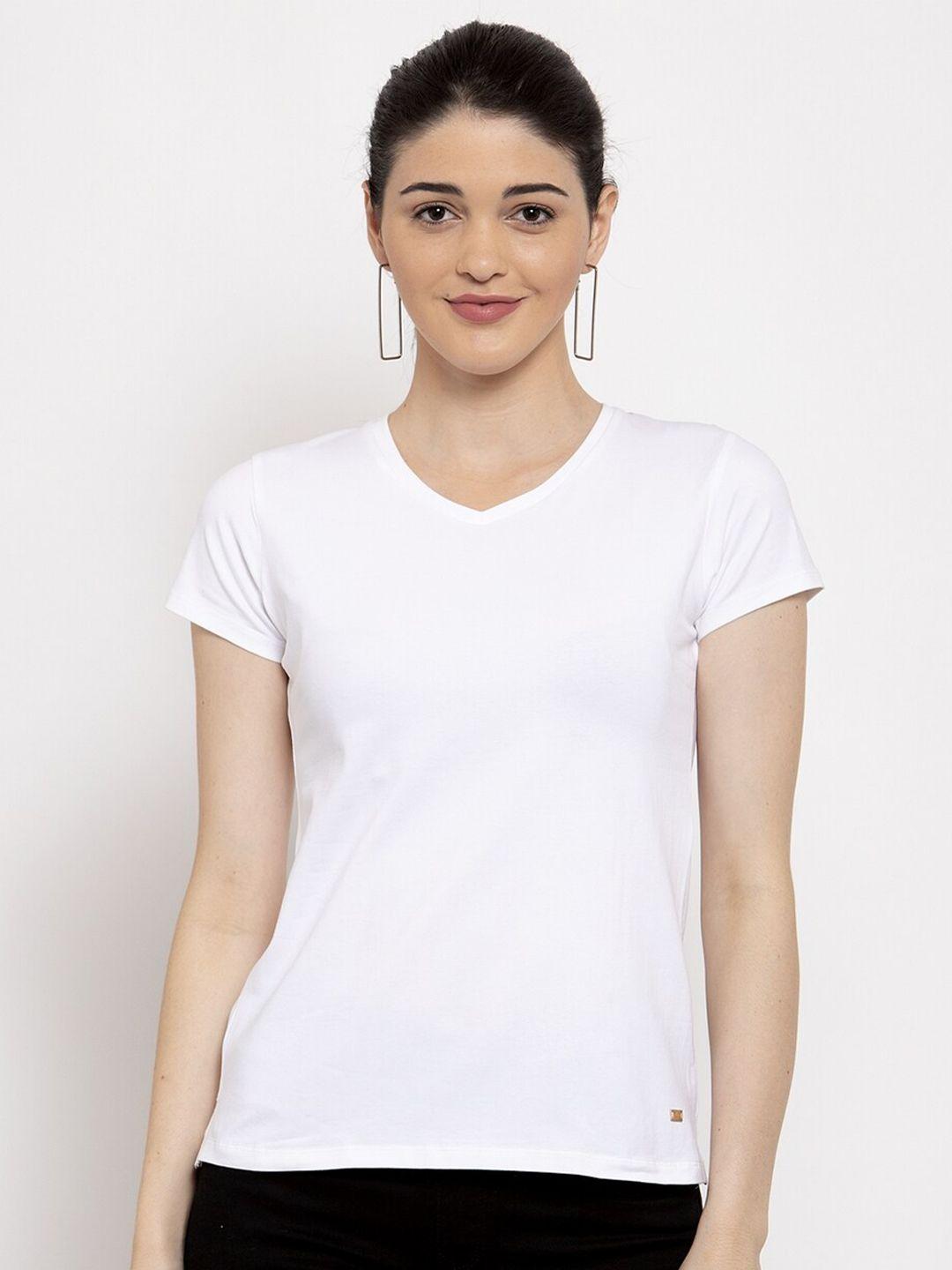 prag & co women white v-neck t-shirt