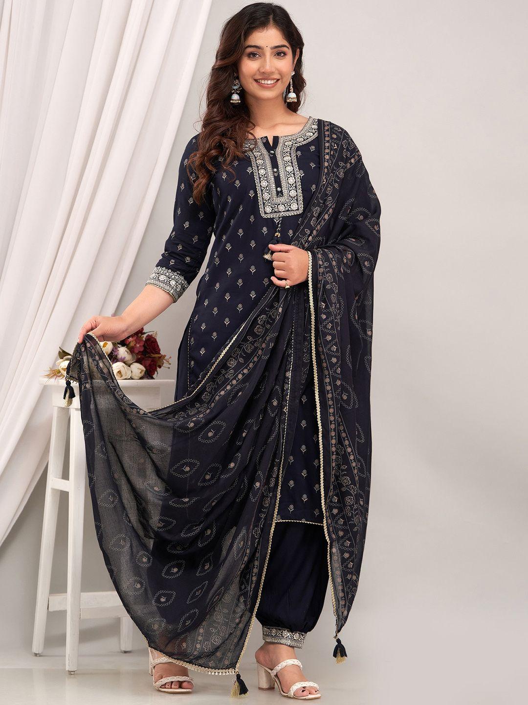 prakhya ethnic motifs embroidered mirror work kurta with palazzos & with dupatta