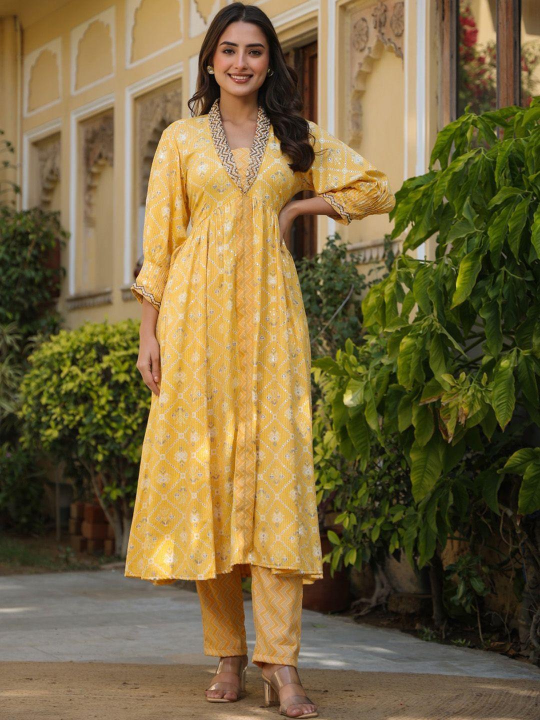 prakhya ethnic motifs printed empire beads and stones kurta with palazzos