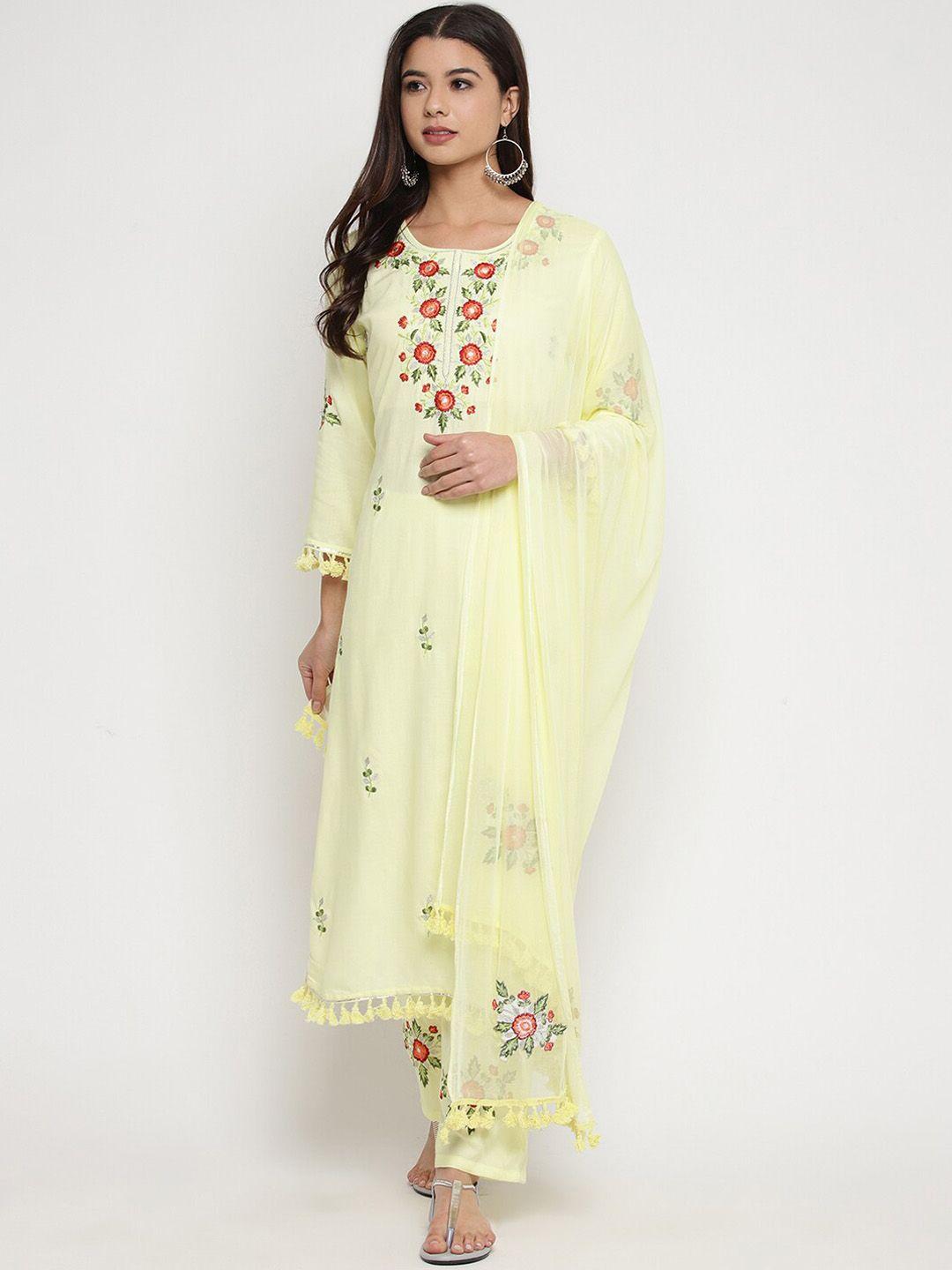 prakhya floral embroidered kurta with trousers & dupatta