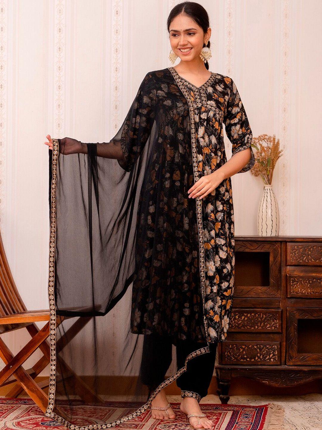 prakhya women black kurta with dupatta