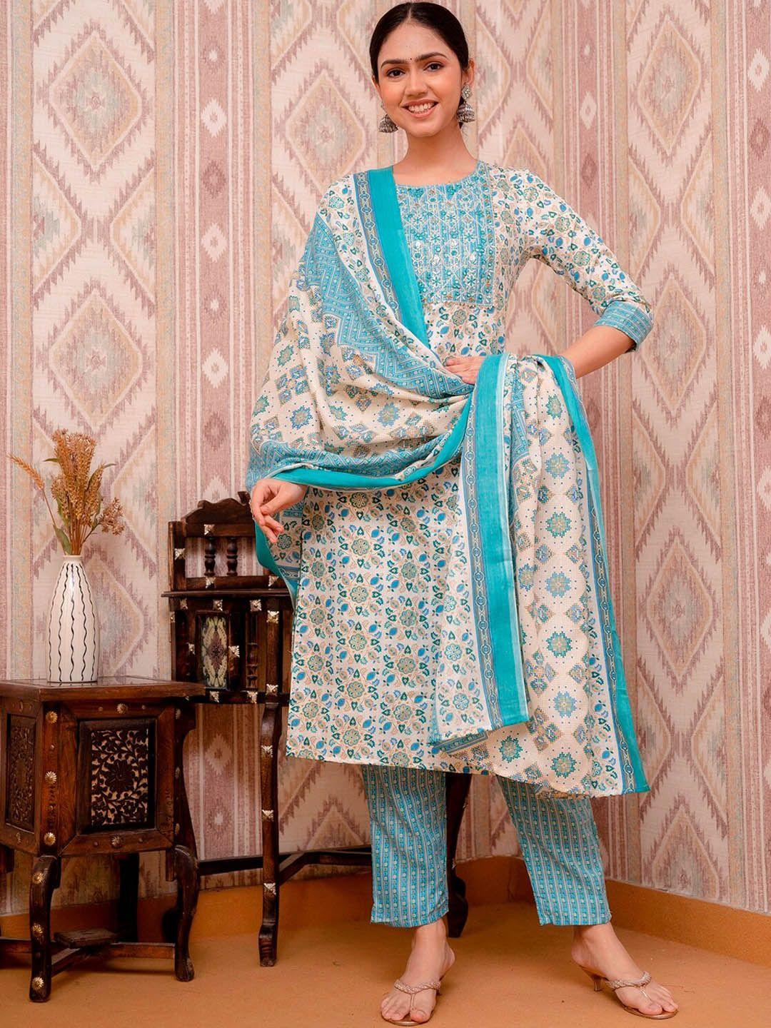 prakhya women blue pure cotton kurta with dupatta