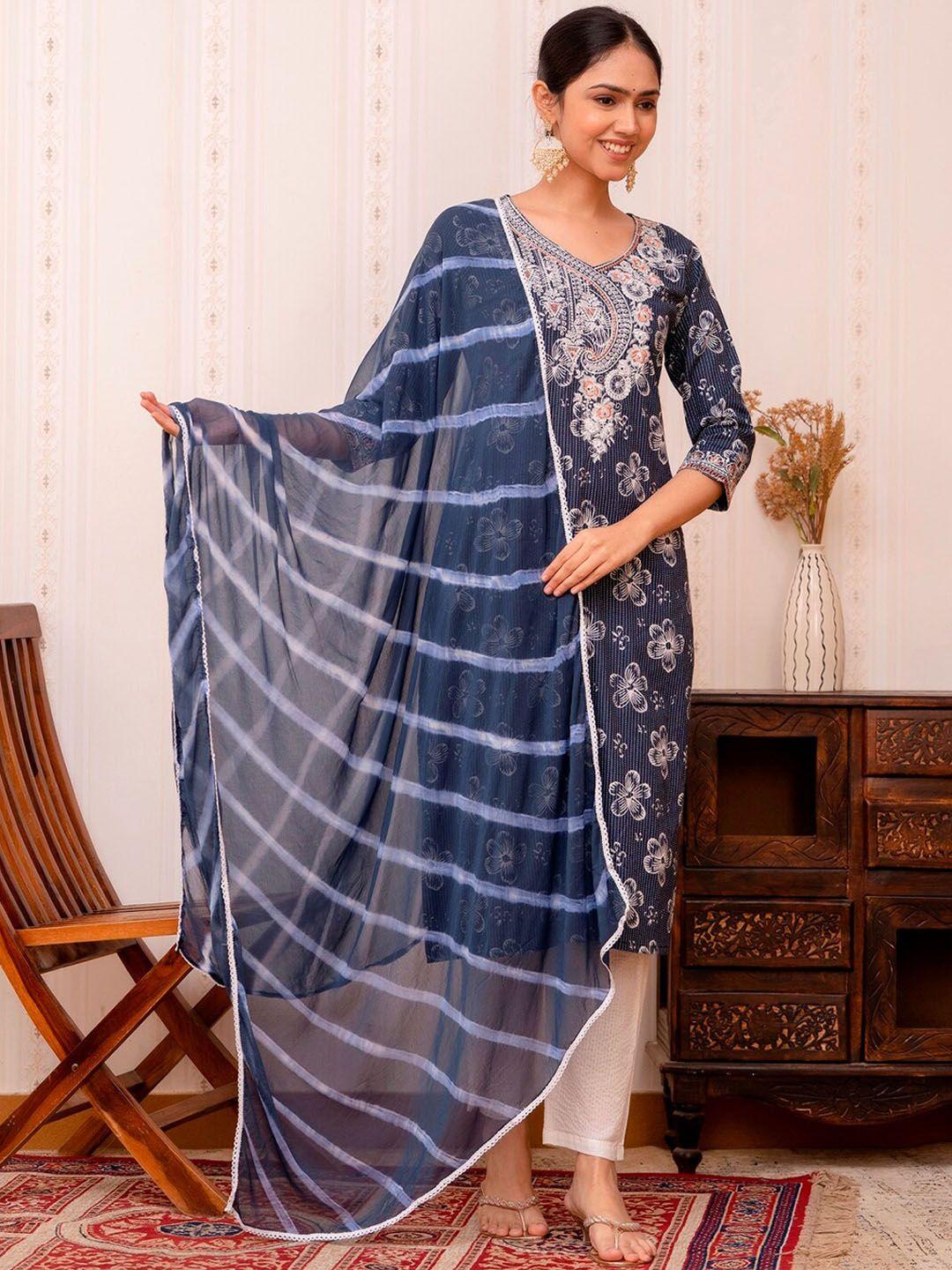 prakhya women blue pure cotton kurta with dupatta