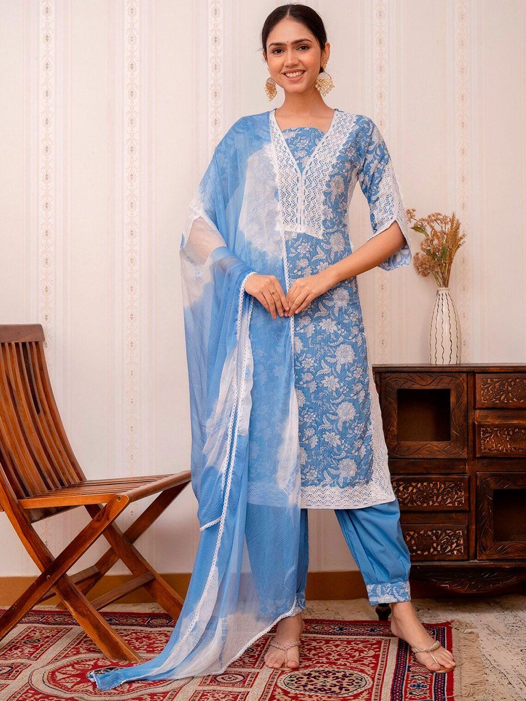 prakhya women blue pure cotton kurta with dupatta