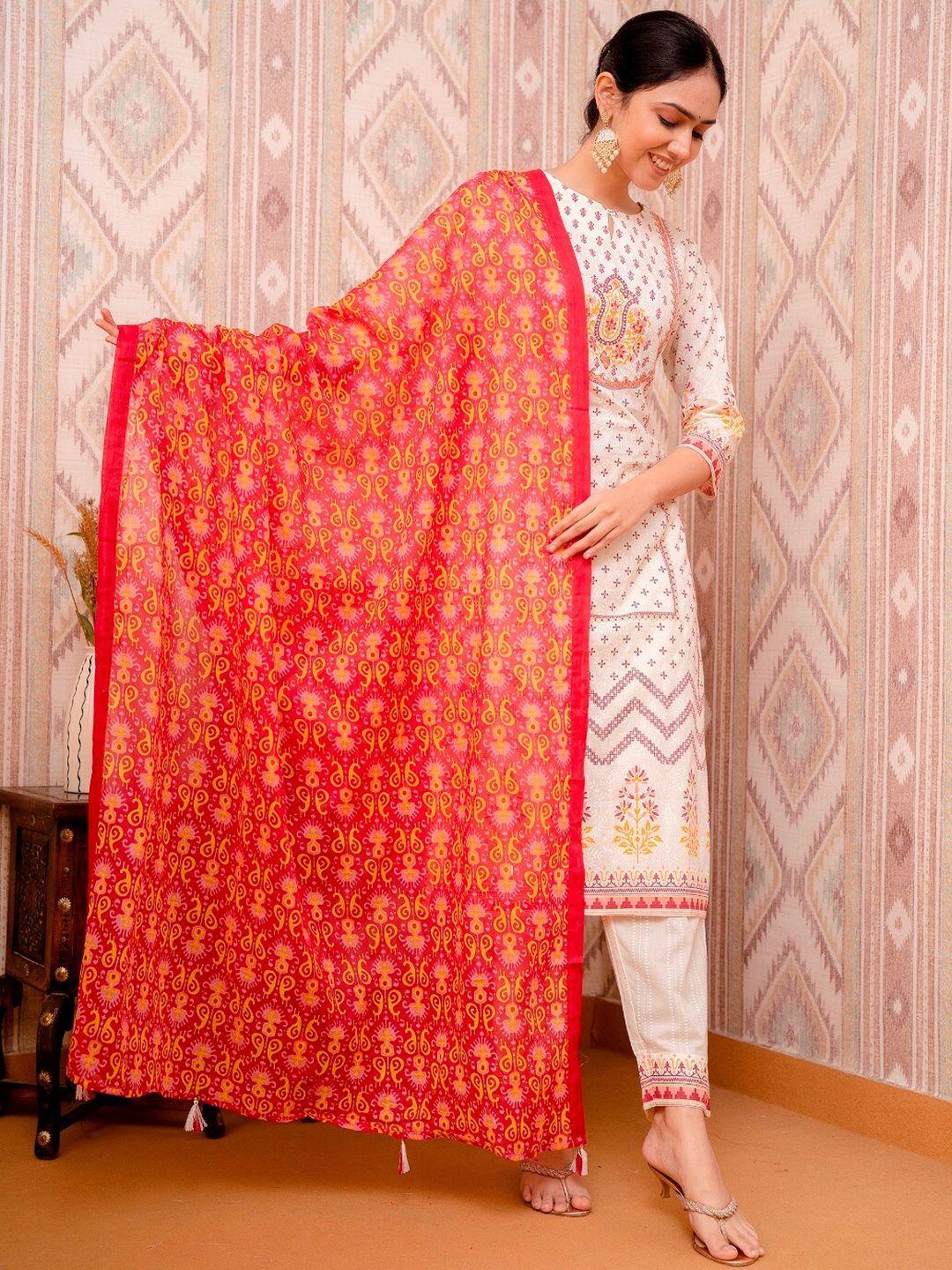 prakhya women cream-coloured kurta with dupatta