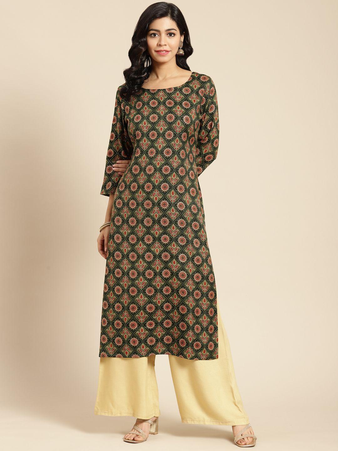 prakhya women green ethnic motifs printed kurta with palazzos